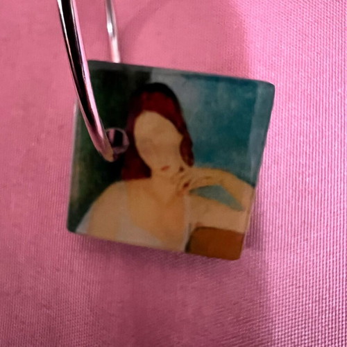 Art-Inspired Earrings Modigliani Portrait Design like new, silver hoops