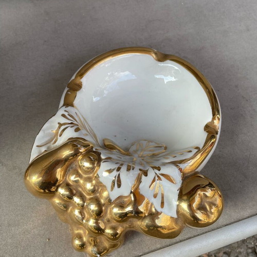 Porcelain vase gilded like new with grape designs and two ashtrays