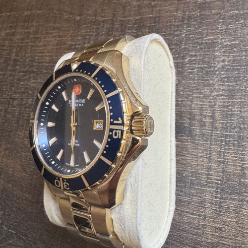 Swiss Military Hanowa diver style watch gold and blue new