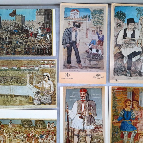 Postcards with artworks by Theofilos Chatzimichail used, pack of 12