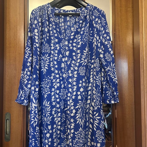 H&M Blue and White Floral Kaftan Dress Size XL like new