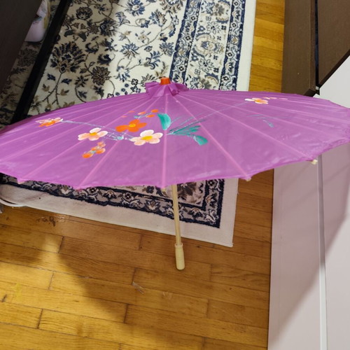 Traditional Asian parasol purple with painted flowers