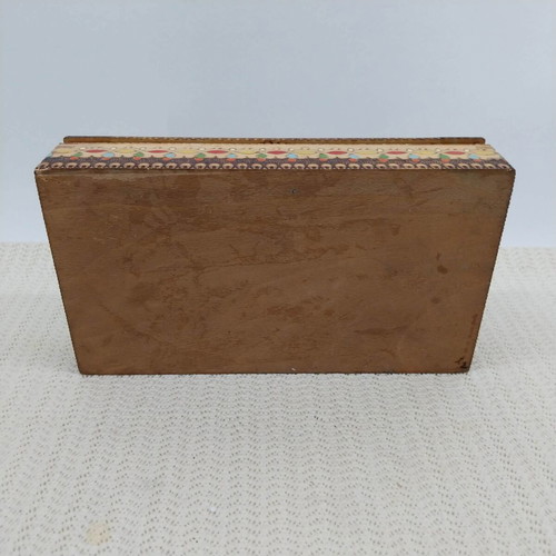 Wooden cigarette box, vintage Bulgarian pyrography and painted