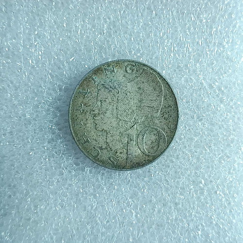 Silver Coin Austria 10 Schilling 1957 used, Wachau woman design