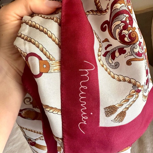 Vintage scarf Meunier like new in vine red and grey