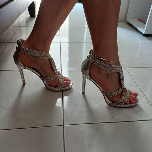 Silver high-heeled sandals, size 37
