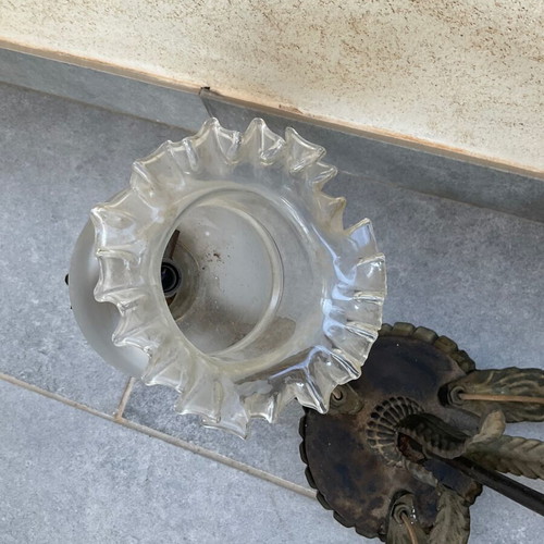 Vintage 50s ceiling light used with metal frame and glass parts