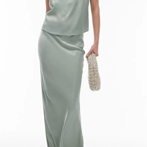 Topshop Satin 2 Piece Co-Ord Set Summer Khaki Sage Green