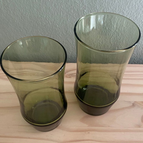 Set of two used Libbey Tawny Apollo vintage green glasses