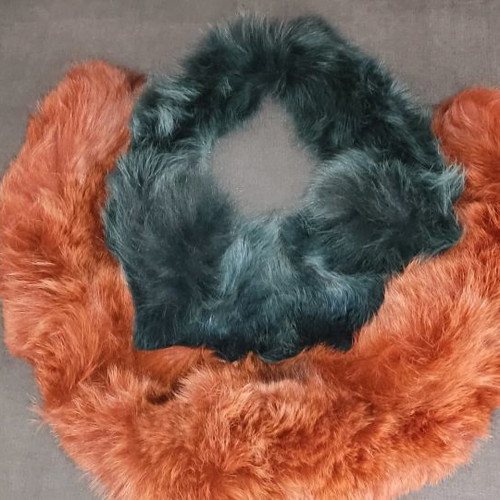 Fur collar scarves used, set of 2, brown and green shades
