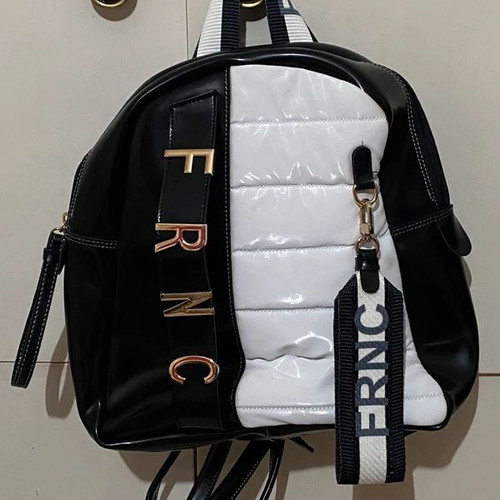FRNC backpack used, black and white eco leather and nylon