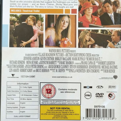 Rumor Has It DVD like new with subtitles