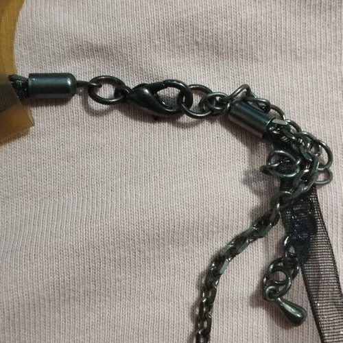 Gothic Victorian pendant necklace with organza ribbon and black stones like new