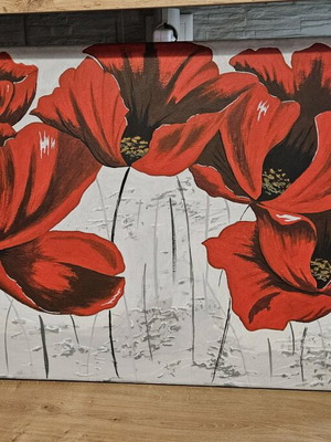 Hand-painted canvas with red flowers like new