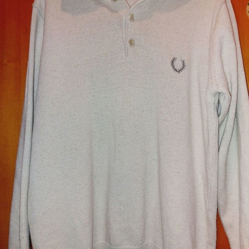 Men's long-sleeve polo pullover L-XL like new, white and beige