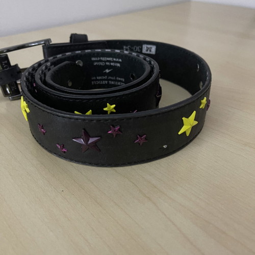 Leather belt new, black with colorful decorative details