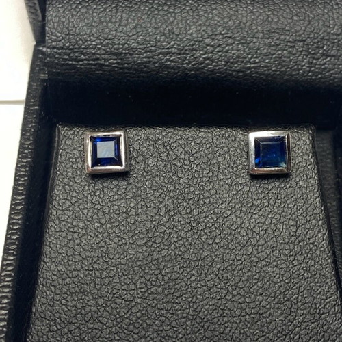 White gold earrings with genuine 0.88 ct sapphire new, 14 karat