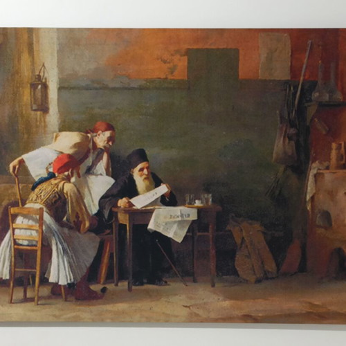 Silk screen painting new with Papaflessas in the Greek Revolution