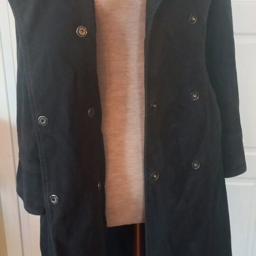 Benetton coat used black XS 98% cotton 2% elastane