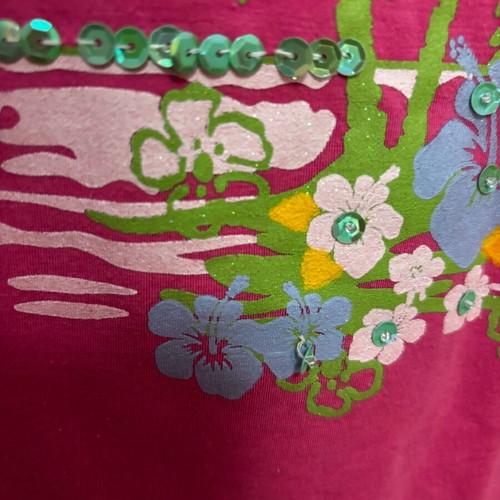 Pink short-sleeve blouse used size L/XL with designs