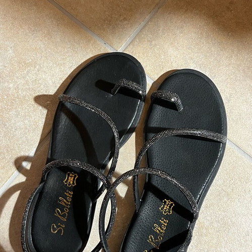 Black leather sandals new, size 40