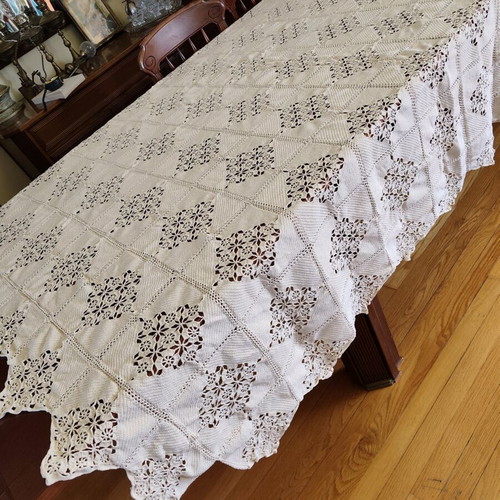 Knitted handmade blanket like new, cream 200x210
