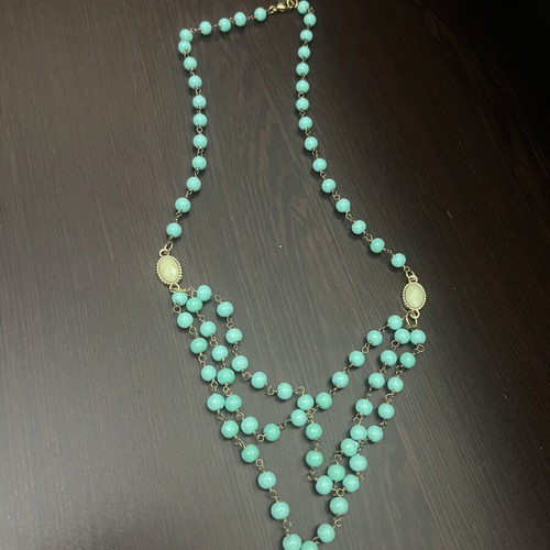Handmade necklace with rosary-style fastening, turquoise