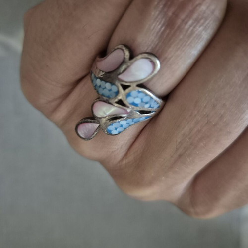 Silver and enamel set with pastel colors, like new