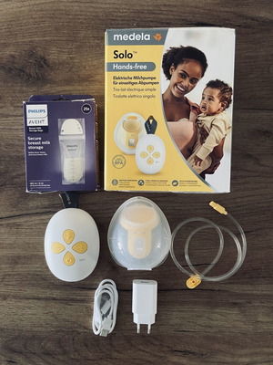Medela Solo Hands-free electric breast pump and Philips Avent 3-in-1 sterilizer set