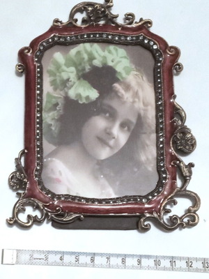 Bronze Retro Photo Frame with Enamel and Rhinestones, New