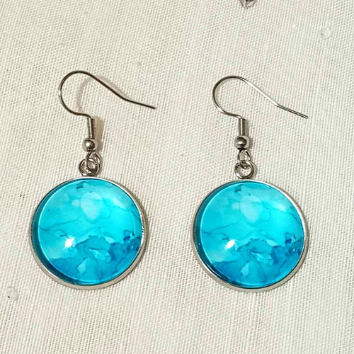 Earrings with cabochon Blue Waters, stainless steel, new