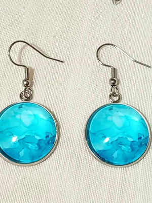 Earrings with cabochon Blue Waters, stainless steel, new