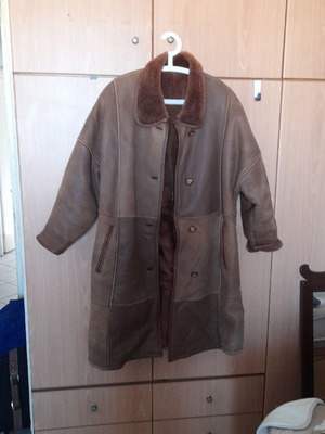 Leather women's coat 4XL used with fur brown very warm