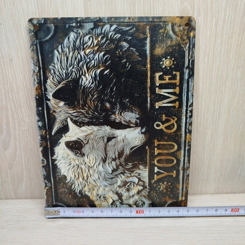 You & Me wooden sign with wolf couple new