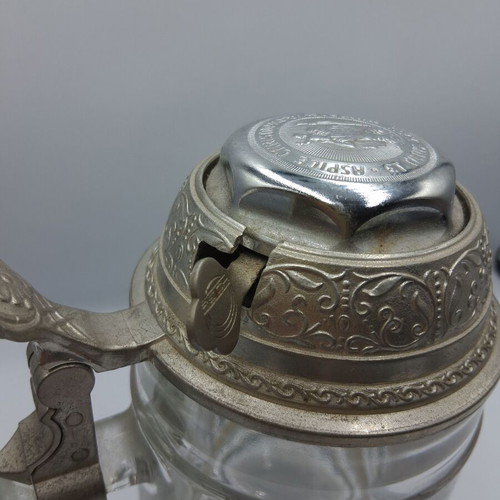 Vintage German Glass Beer Stein with Bicycle Bell Lid BMF Radlerseidel