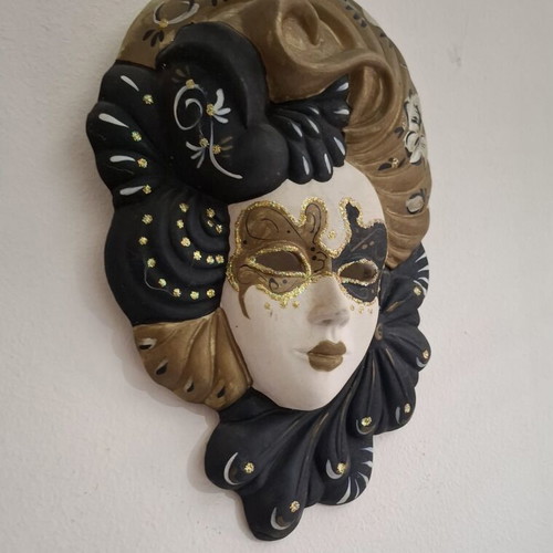 Vintage Venetian Wall Mask handmade, plaster, like new, 26cm