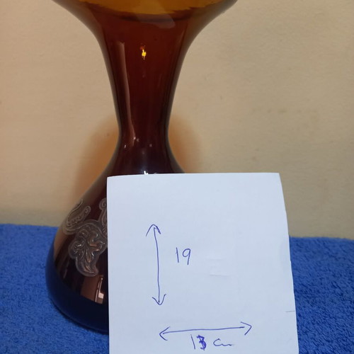Bordeaux Glass Carafe handmade, used with silver floral design