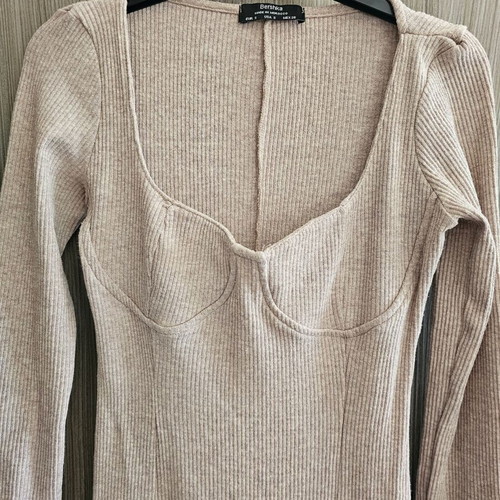 Bershka midi ribbed beige dress like new