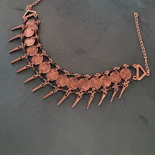 Vintage women's choker necklace with coins used, silver color