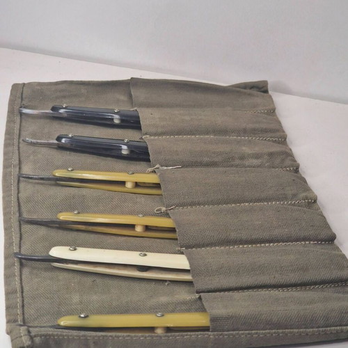 Solingen razor collection used, 6 pieces with fabric case