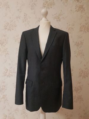 Rococo striped suit used, dark graphite gray, wool, size 46