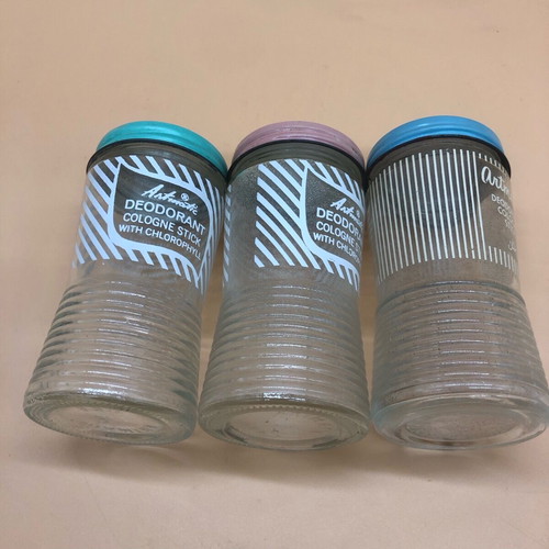 Glass jars used from aromatic deodorant stick cologne, pack of 3, made in USA