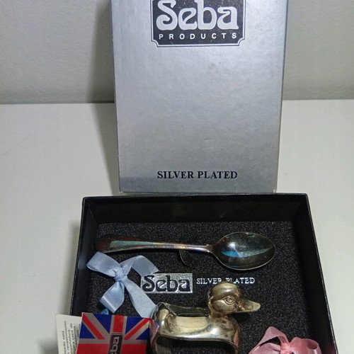 Seba Silver Plated Duck Napkin Ring Holder with Spoon, boxed, new