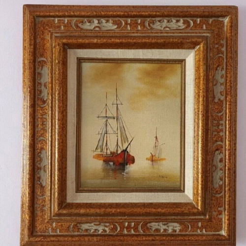 Marini oil painting in Hecho en Mexico embossed frame 47x45 cm like new