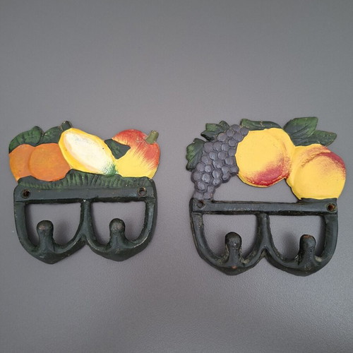 Italian Cast Iron Coat Hooks pack of 2 new with colorful design