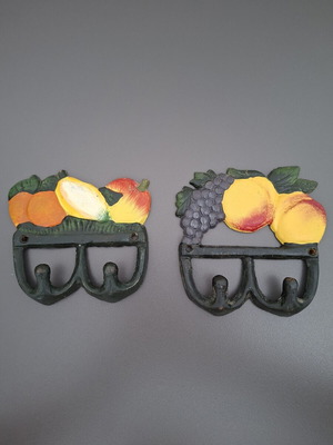 Italian Cast Iron Coat Hooks pack of 2 new with colorful design
