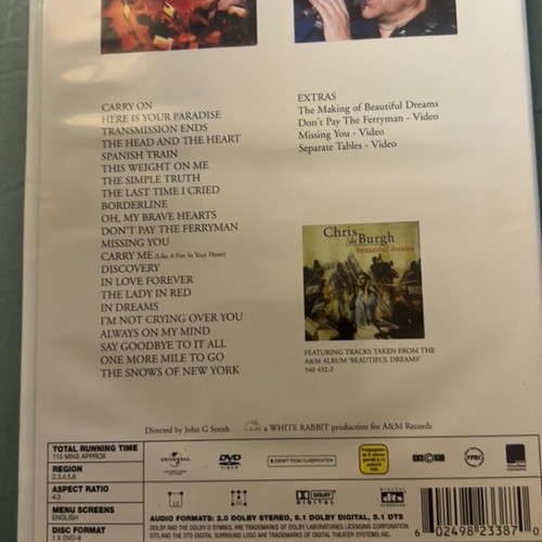Chris de Burgh Beautiful Dreams Live DVD like new