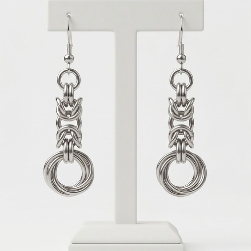 Chainmail earrings with Byzantine weave steel silver color new