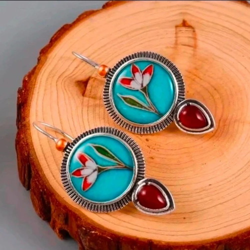 Earrings with flowers new, turquoise and silver