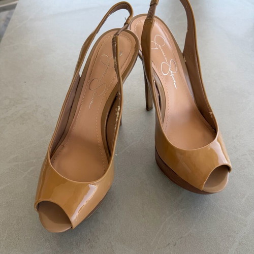 Jessica Simpson nude patent slingback platform heels size 37 used